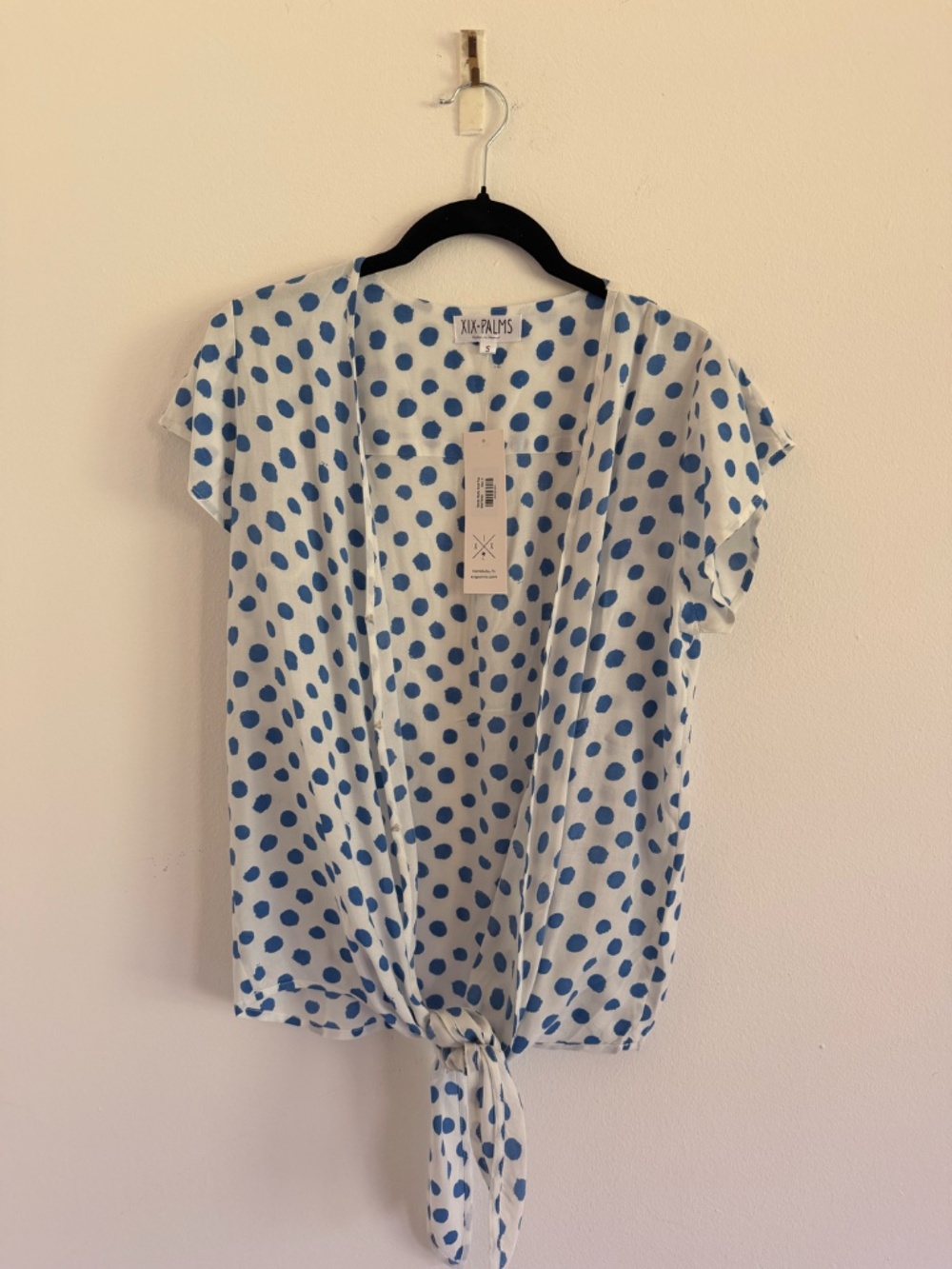 NWT XIX Palms Santa Maria Knot Top Blue White Polka Dot